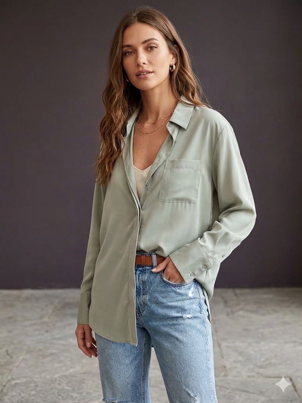 Nine West Sage Green Button-Down Shirt. XL